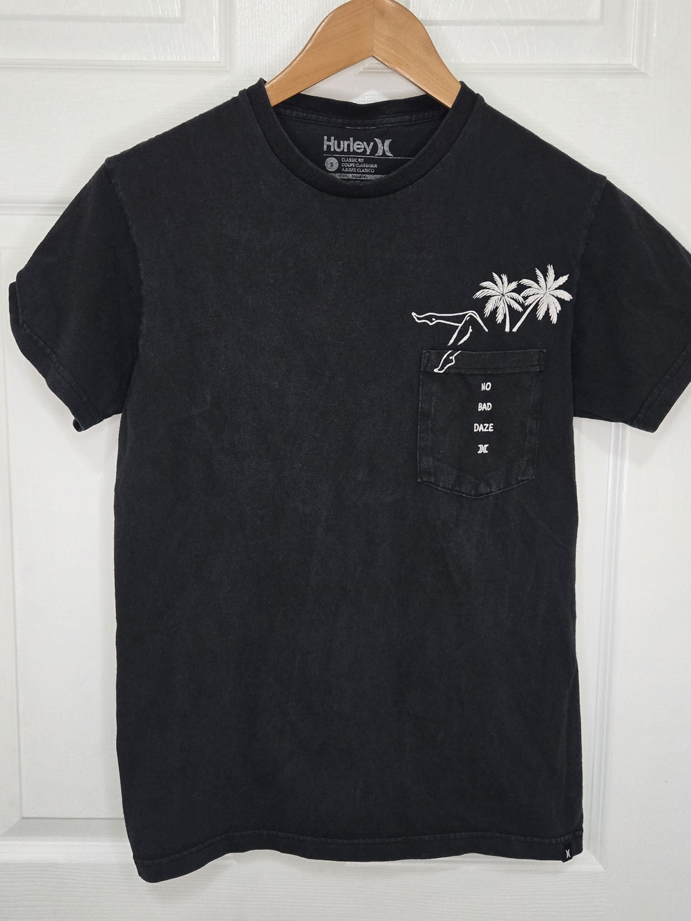 Hurley Black Short-Sleeve Pocket Tee with White Palm Graphic